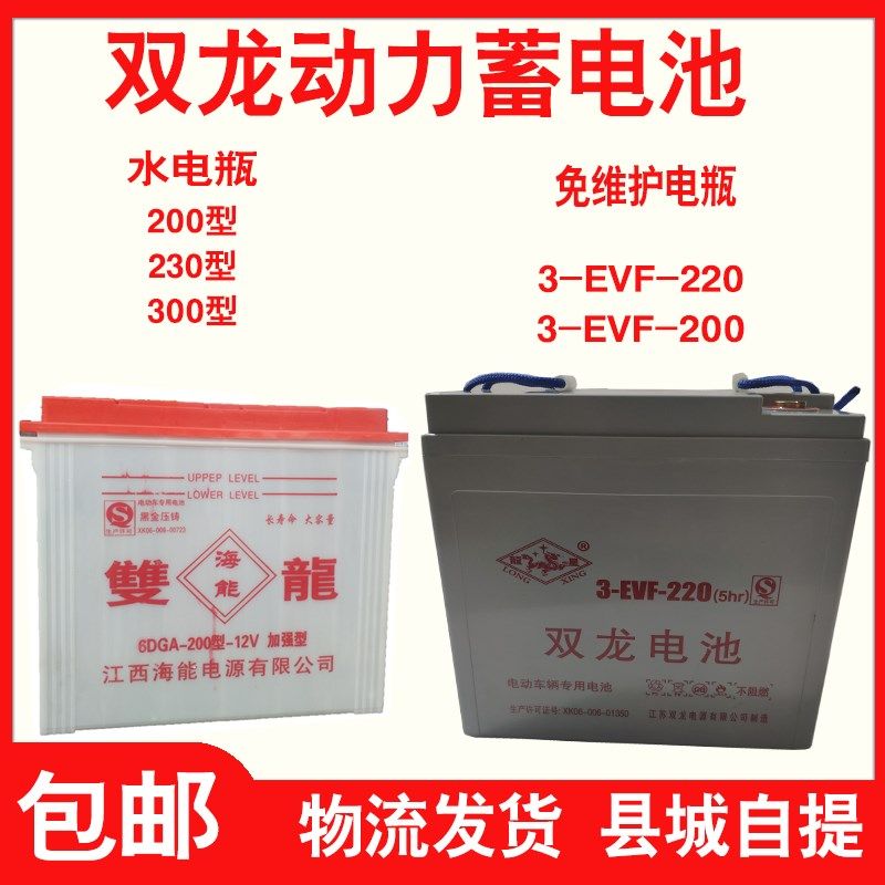 双龙动力12V水电瓶牵引车6-DGA-200 230 300型免维护观光车电池6V