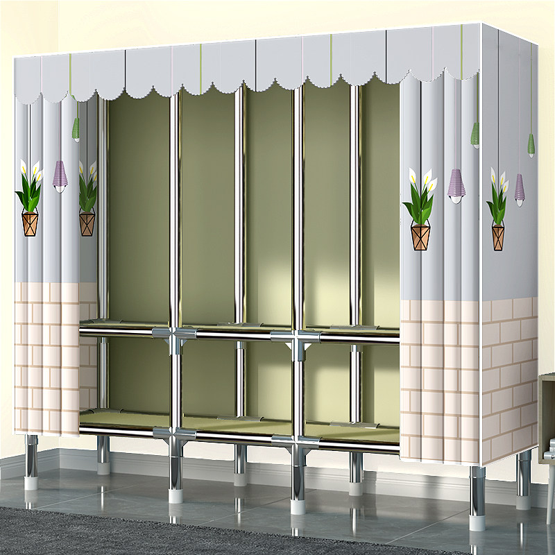 简易衣柜家用卧室钢管加厚现代简约出租房用全钢架结实耐用布衣柜