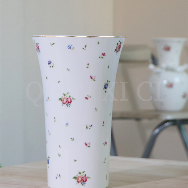 大口径高温陶瓷花瓶奶白色里外光滑釉面水培芍药牡丹鲜花醒花筒