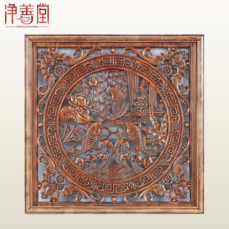 雕刻中式背景墙装饰挂画 实木工艺玄关壁挂东阳木雕福字挂件