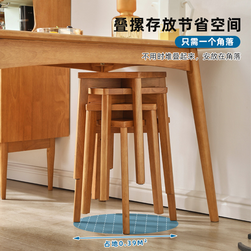 实木家用餐椅餐桌凳简约现代方凳可叠放板凳木椅子餐厅藤编椅