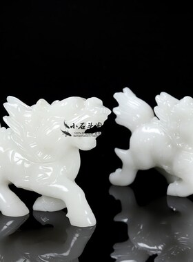 天然白玉动物麒麟桌面手工玉石赐福摆件现代客厅书房简约送礼装饰