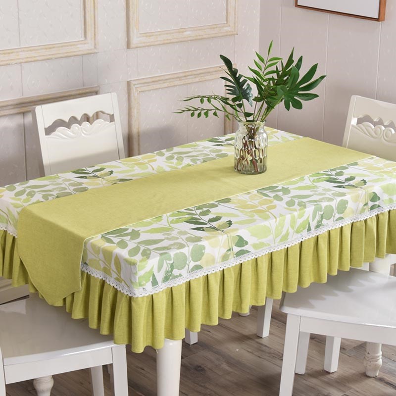 简约现代绿色桌布长方形清新绿棉麻餐桌罩家用餐厅台布定制