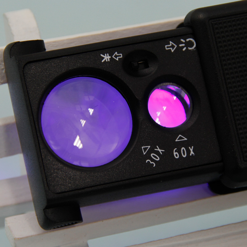 致旗工艺高倍手持放大镜带LED灯验钞高清30倍0珠宝鉴定玉石古玩钱