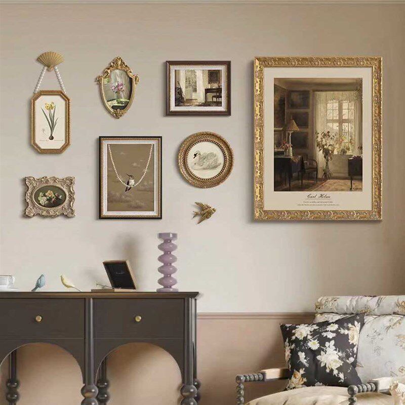 高级法式复古客厅沙发背景墙装饰画组合欧式古典混搭餐厅卧室挂画