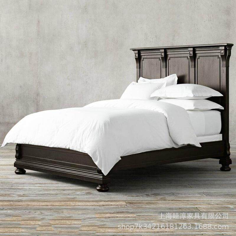 美乡村橡木床复古做旧木床QFM双人床1.8米1式.5高简约实箱储物床