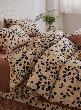 高档复古JRYA类长绒棉加厚全棉印活花磨毛四套件保暖性笠床单被套