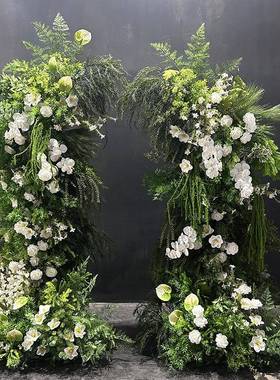 新款森系牛角拱MUV门花台柱婚礼背花架商景场舞美陈橱窗饰仿装真