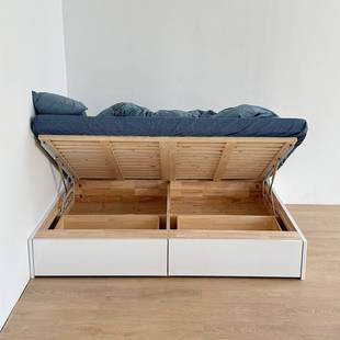 简约小户型实木榻榻米储物床侧开气压高箱落地1.2米1.5米儿童床
