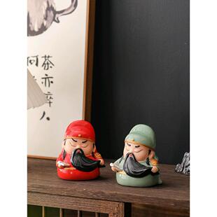 国潮关公二爷摆件陶武瓷财神关Q版中国家居玄电视柜桌面装NUL风饰