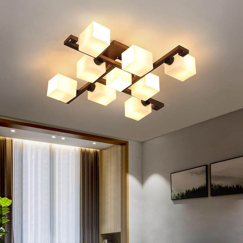 新式客中厅吸顶灯胡简约现卧代家用大气温馨胡桃色架室桃木色大厅