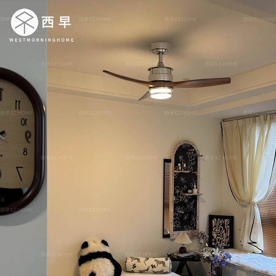 西早法式古客实餐木吸顶吊扇中灯复古美无品牌/式家用一体厅厅卧