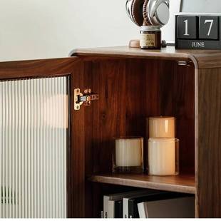 北美黑胡桃木实木小酒柜小户型靠边柜客厅书柜单门玻璃展示柜立柜