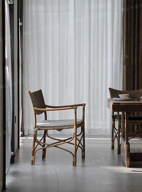 天然印尼藤客椅东南亚藤编背扶手靠椅FEQ民宿厅编织阳家用台休闲