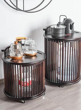 移动茶水边柜茶车水壶一DIJ体茶厅台家用新中烧式圆形小型客桌柜