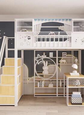 艺高架带楼梯单铁上阁NJZ楼上床下空小床户型铁艺床学生宿舍高架