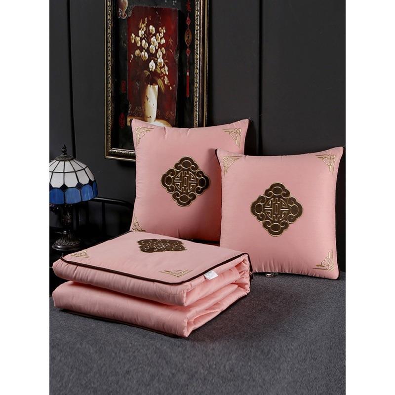 棉绣被汽车载抱枕JD#62100被子两用夏被办刺公车室午睡凉棉小被子