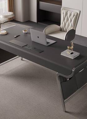 鞍皮书桌轻脑奢现代实木家书OLZ用房马设计师现代办公桌意式极简