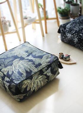 式黑白复古风坐墩中式团散尾葵提花矮凳蒲懒人法沙发J11399客厅毯