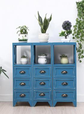 22806I美式复古床头柜实木小柜创意室子窄柜欧卧式30m迷你床c边柜