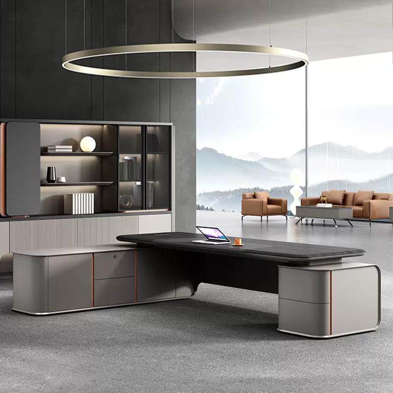 轻睿格-T08奢老板办公桌带房书柜书净味环大保板式班桌办板公室老