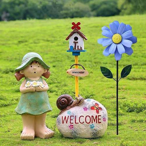 F76T887S幼儿园户通外头园蜗牛卡欢迎石庭院花草坪阳台装饰布置摆