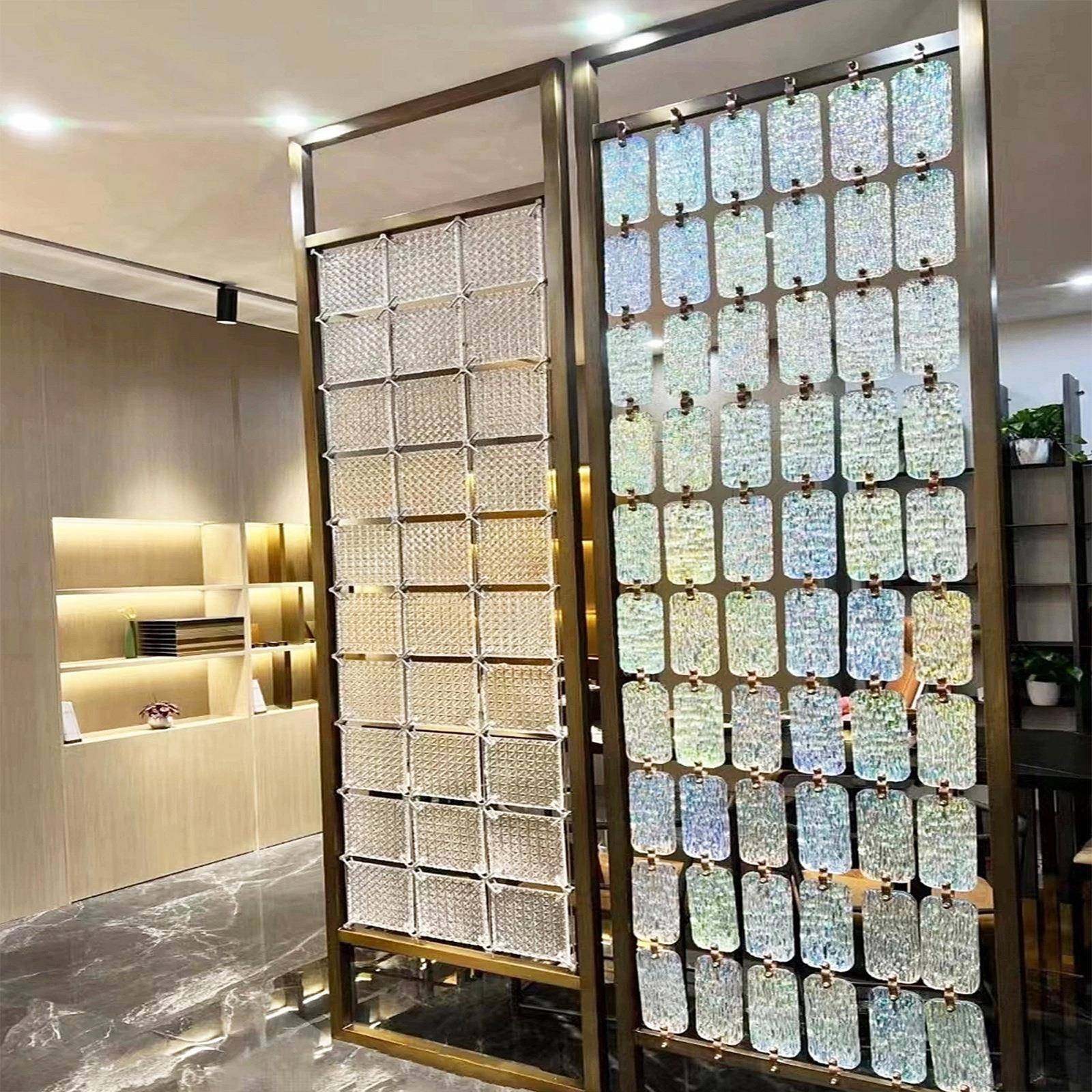 客厅入户挂片水DSHPF23-晶玻璃屏风不钢网红屏风玄属关金装边框锈