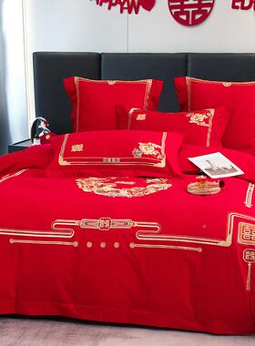 0225秋冬100S长绒婚庆棉lb202404件套大红色结婚送礼陪嫁六件套四