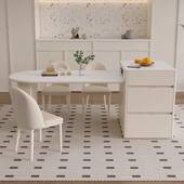 奶油风岛台加餐桌一体可伸缩轻奢简约现代高端家用岩板餐桌椅组合