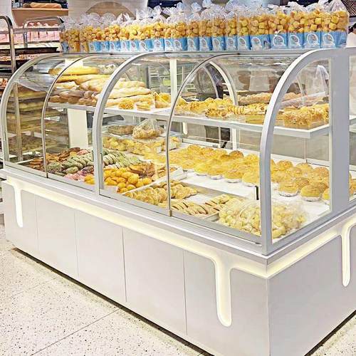 弧形面包柜面包展示柜中岛柜双面展柜蛋糕店边柜糕点货架展示架子