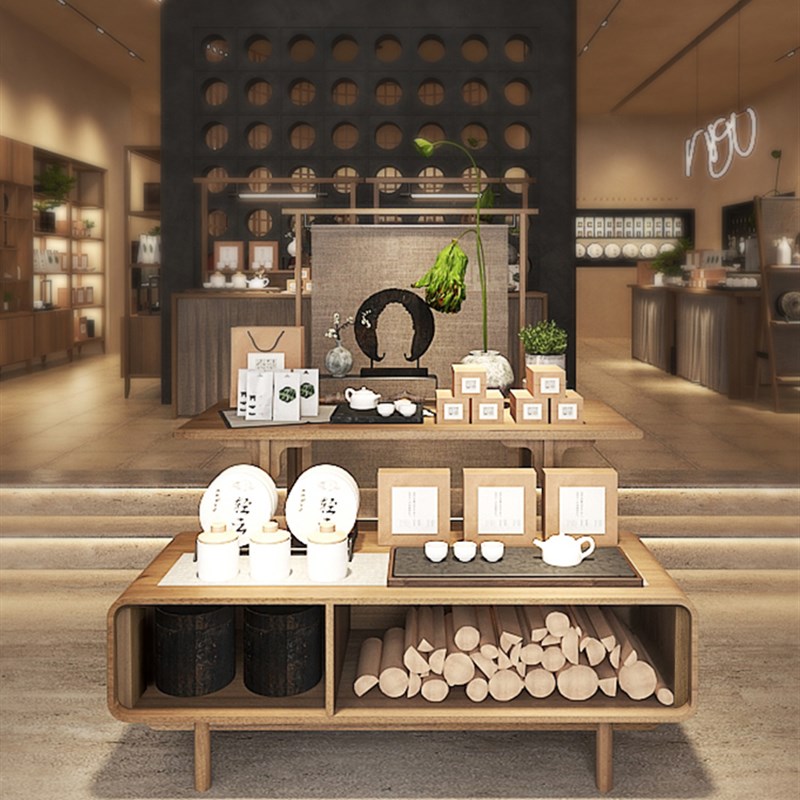众匠坊茶叶中岛展示台茶具高低流水台极简展示桌样品摆放陈列桌