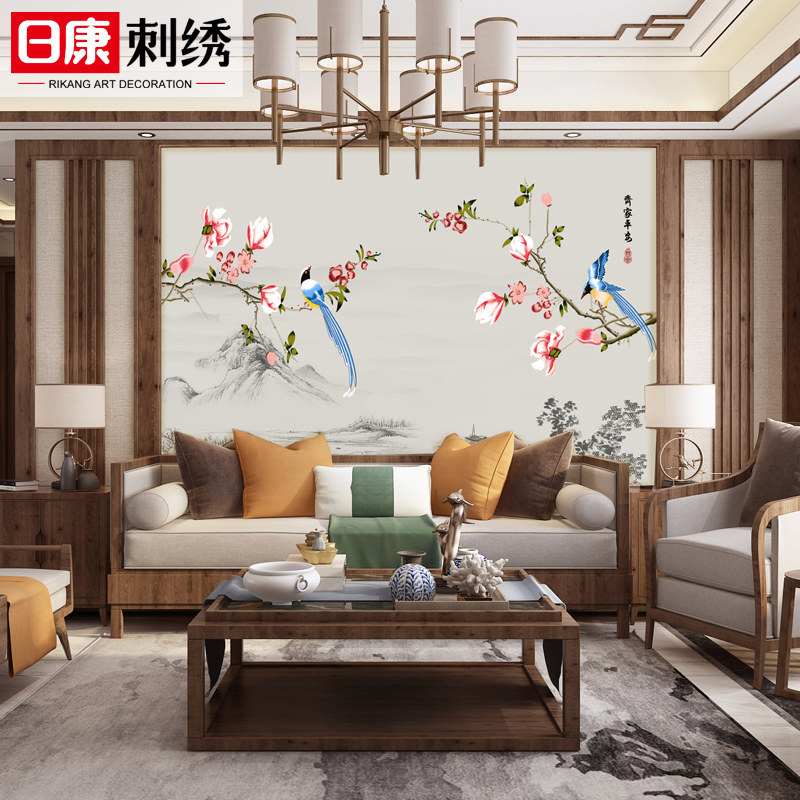 中式田园独刺绣印加绣墙布卧室床头客厅沙发电视背景壁布齐家平安