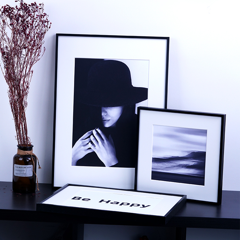 铝合金相框带卡纸留白画框挂墙四开8开6090 5070画装裱外框细窄边