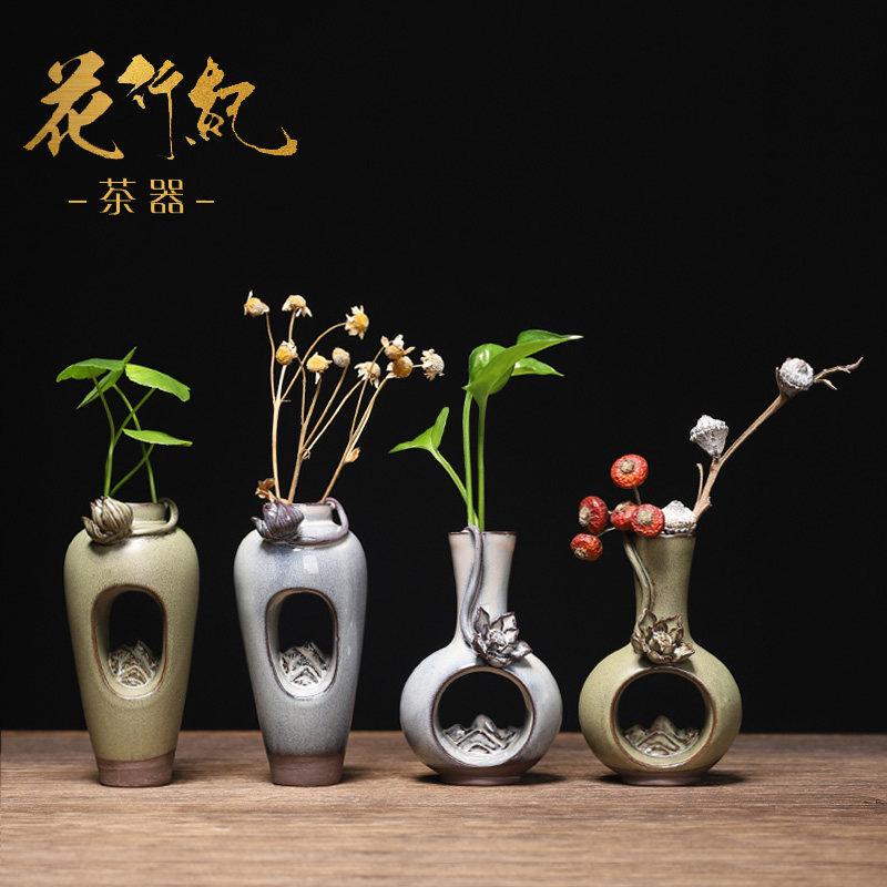 手工陶瓷花盆干燥花鲜花瓶子花器复古创意个性桌面装饰家居插花摆