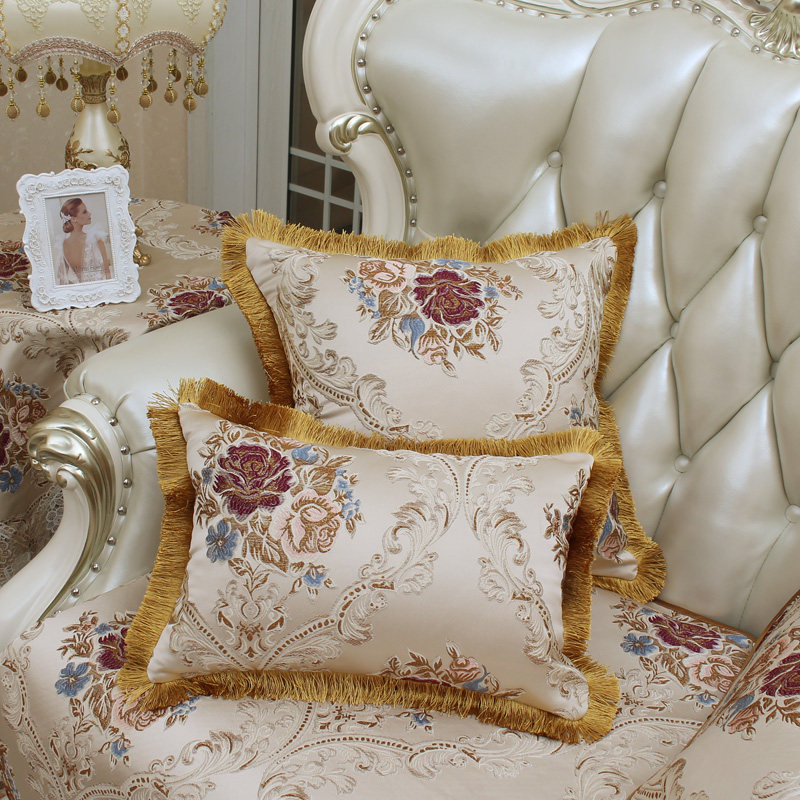 客厅欧式靠枕腰枕沙发抱枕复古刺绣靠垫套子办公室酒店含芯大腰垫