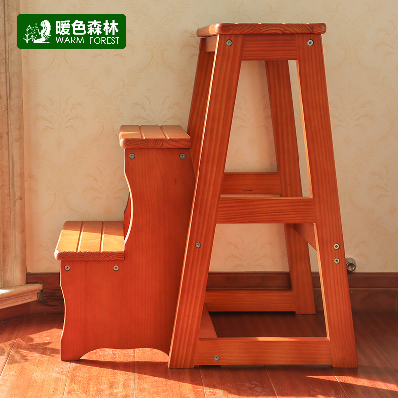 ?实木梯凳三步梯子家用折叠室内加厚多功能两用台阶登高凳小楼梯