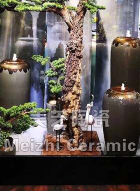 花园喷水池自动流水陶罐灰色水系陶瓷加湿器花瓶养生馆喷泉缸摆件