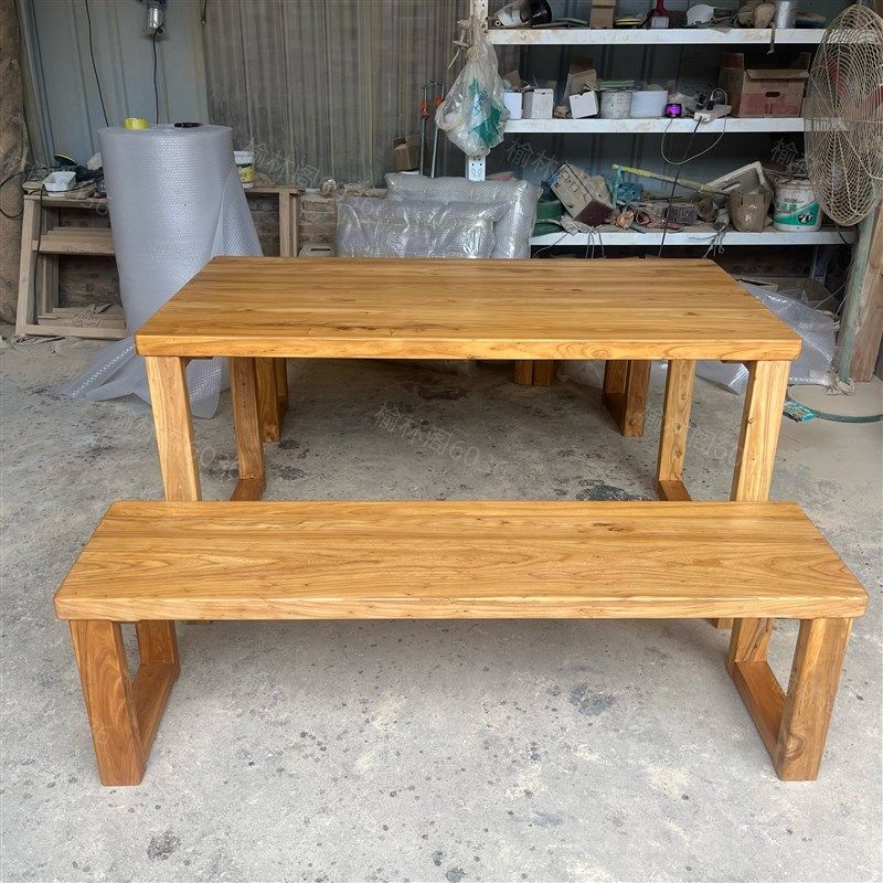 老榆木电脑桌大板桌会议桌简约办公桌实木书桌民宿桌榆木餐桌茶桌