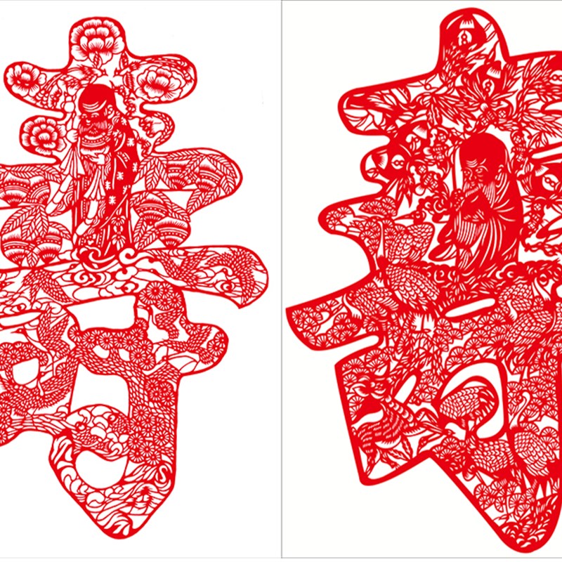 CT2寿字学校手工剪纸图案底稿四张 高清刻纸素材 整张打印无拼接