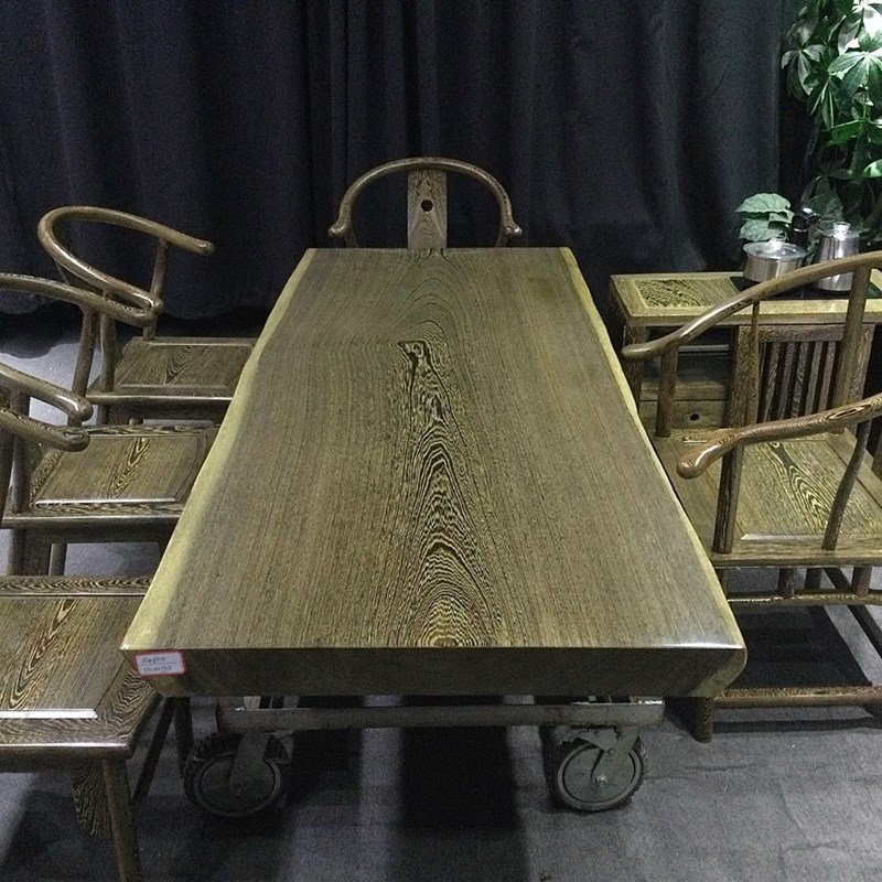 鸡翅木大板茶桌原木桌面实木茶台茶几餐桌办公桌会客桌
