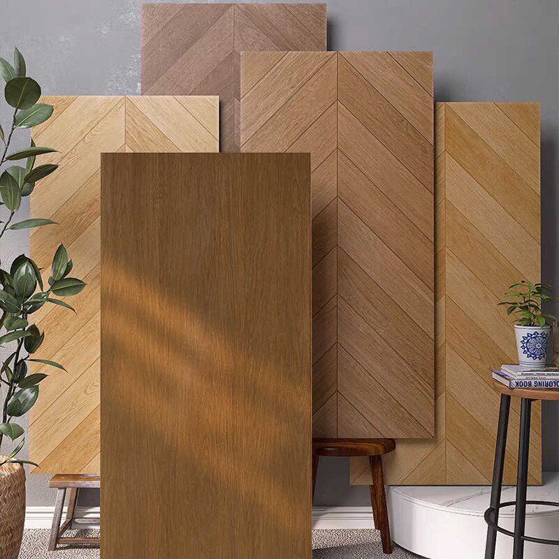 原木风客厅大板750x1500木纹砖卧室仿实木地板砖精雕柔光鱼骨瓷砖