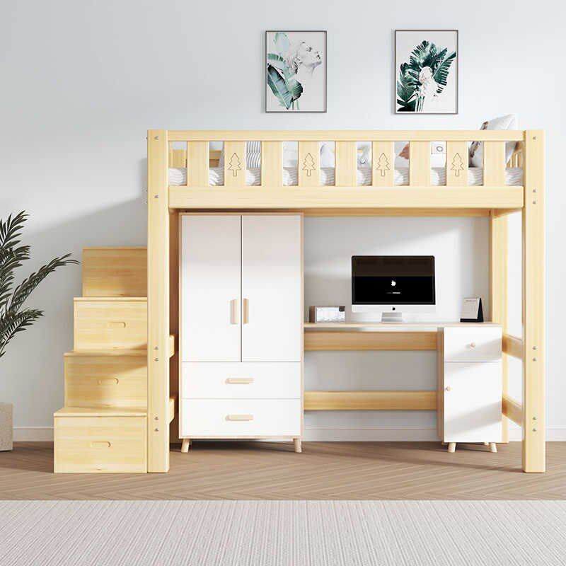 实木上床下桌带衣柜单上层下空高架床学生宿舍多功能组合床梯柜床