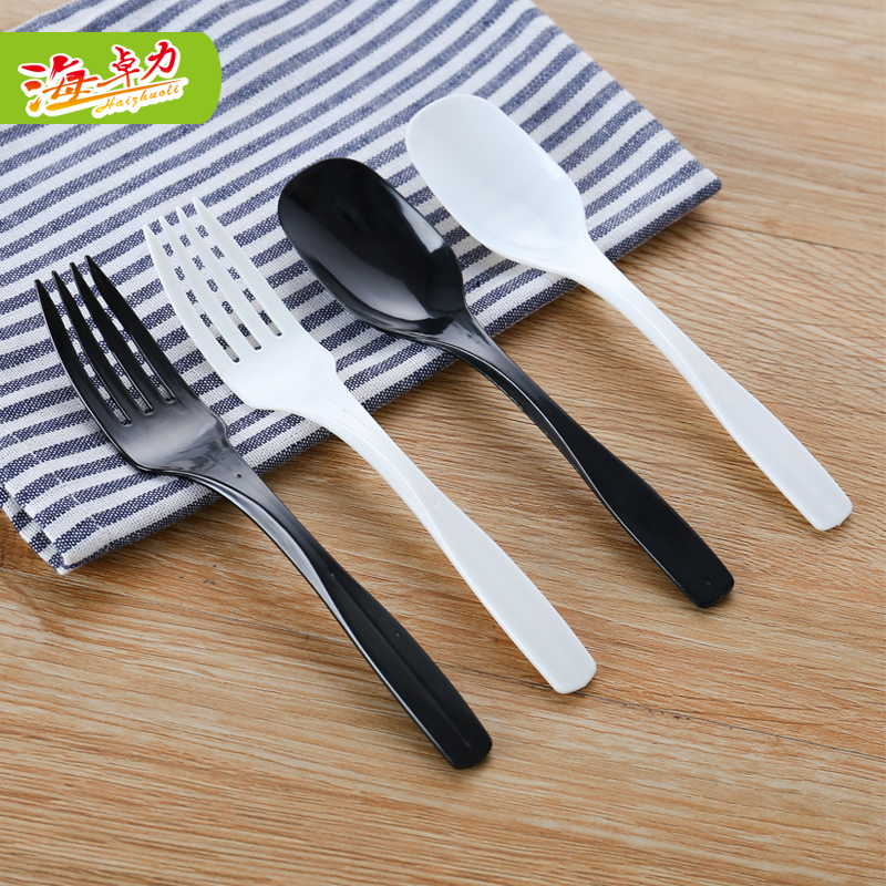 一次性独立包装黑色叉子塑料加厚西餐叉蛋糕叉水果意面叉勺1000支