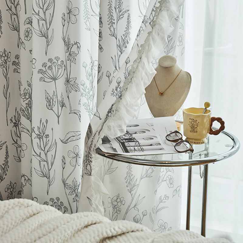 新款法式风格透光不透人金刚棉印花窗纱客厅阳台餐厅卧室窗帘定制