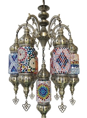 Loft吊灯复式楼楼梯间特色餐厅咖啡厅酒店民宿土耳其手工玻璃吊灯