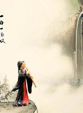 热卖精品树脂国风复古吹箫人物摆件造景装饰奇石盆景假山沙盘置景