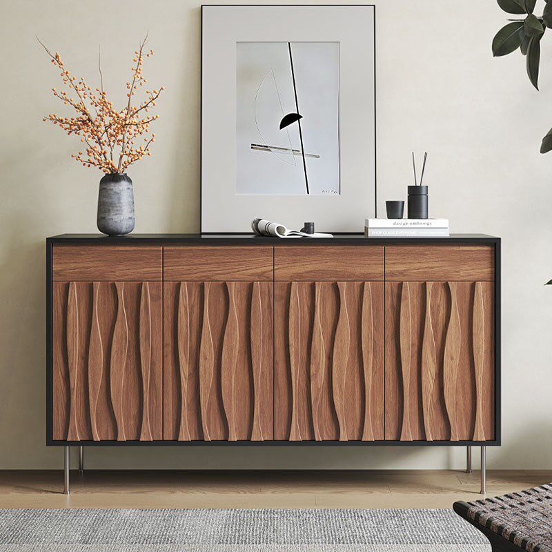 中古风高级复古餐边柜客厅咖啡机摆放台别墅实木展示柜玄关置物柜