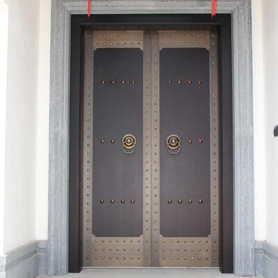 式仿古实木别大门进户庭院墅复古墙中双开原木入围户大PJD门厂家