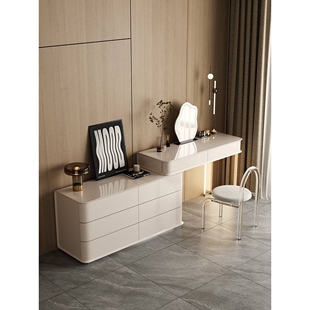 七号公寓 奶油风梳妆台斗柜一体卧室轻奢现代实木化妆桌床尾收纳