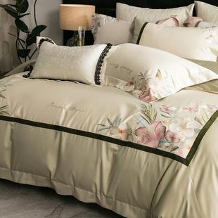 A947美式 绒棉四件套花卉园刺绣接被套床单 田风拼F78M75S9100S长款